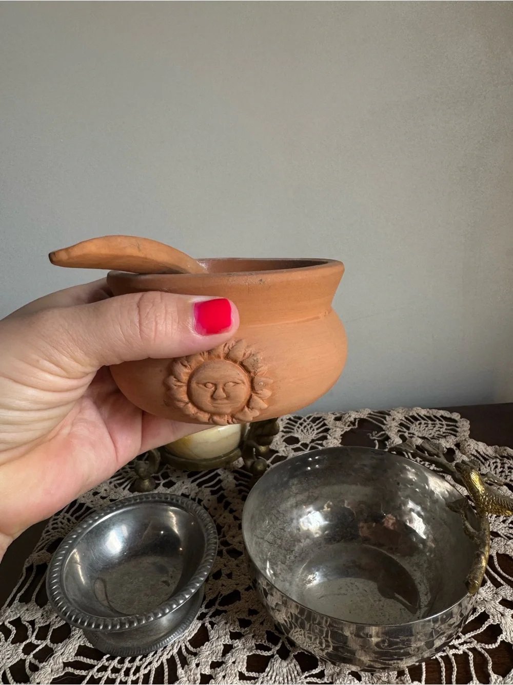 Misc. Terracotta & Metal Home Accent Dish Set Gold, Silver and Mini Stone Bowl